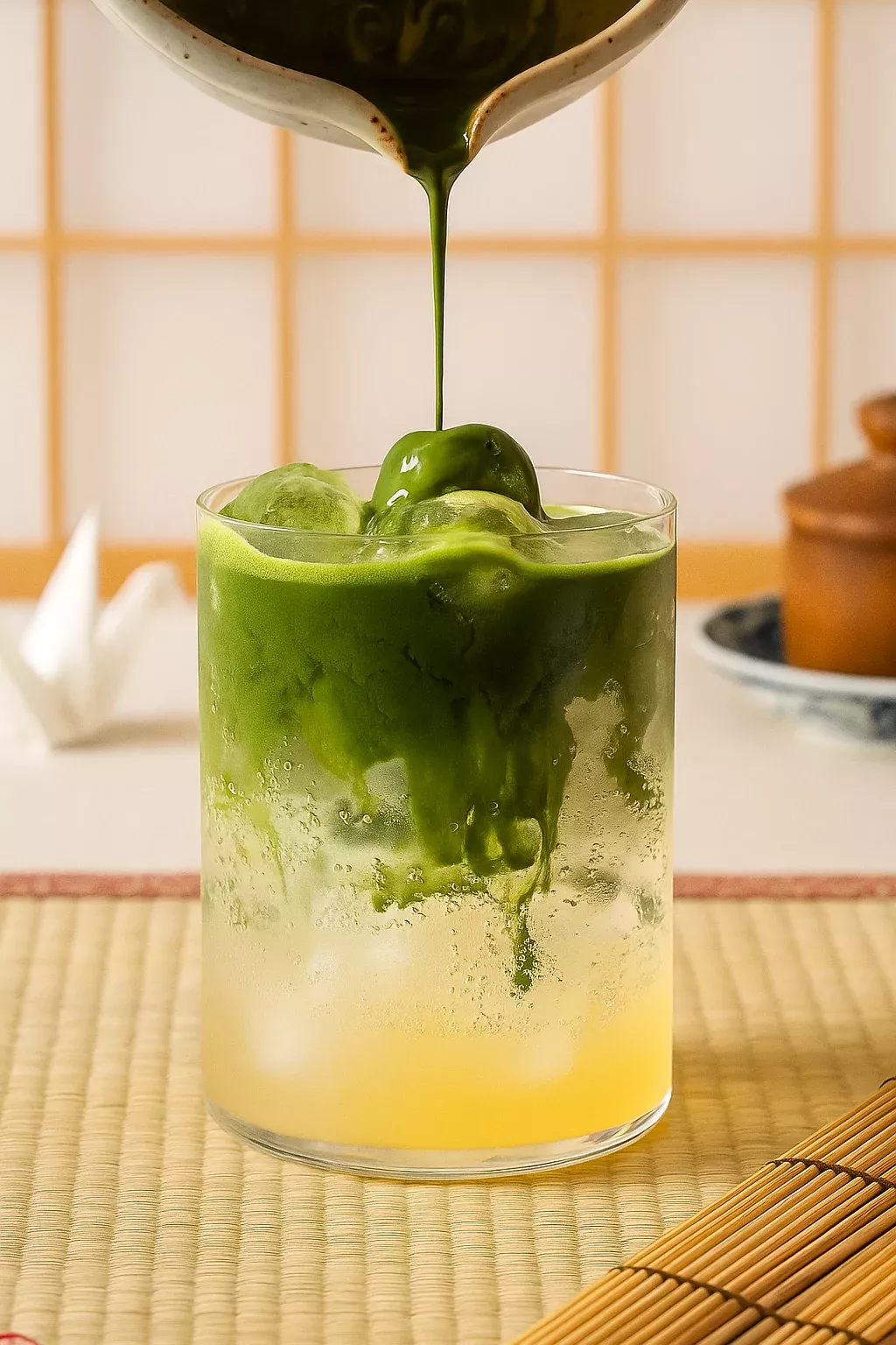 Thé matcha glacé verre